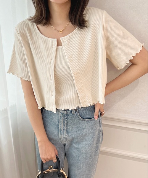 apres jour（アプレジュール）の「ワッフルカーディガン＋キャミセット【ZOZOTOWN限定アイテム】（カーディガン/ボレロ・レディース・ライトピンク/オレンジ/グリーン/アイボリー・フリー/X-LARGE）」の8枚目の写真