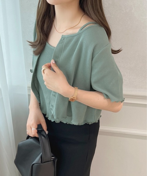 apres jour（アプレジュール）の「ワッフルカーディガン＋キャミセット【ZOZOTOWN限定アイテム】（カーディガン/ボレロ・レディース・ライトピンク/オレンジ/グリーン/アイボリー・フリー/X-LARGE）」の15枚目の写真