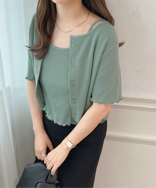 apres jour（アプレジュール）の「ワッフルカーディガン＋キャミセット【ZOZOTOWN限定アイテム】（カーディガン/ボレロ・レディース・ライトピンク/オレンジ/グリーン/アイボリー・フリー/X-LARGE）」の16枚目の写真