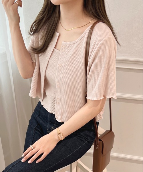 apres jour（アプレジュール）の「ワッフルカーディガン＋キャミセット【ZOZOTOWN限定アイテム】（カーディガン/ボレロ・レディース・ライトピンク/オレンジ/グリーン/アイボリー・フリー/X-LARGE）」の6枚目の写真