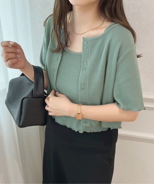 apres jour（アプレジュール）の「ワッフルカーディガン＋キャミセット【ZOZOTOWN限定アイテム】（カーディガン/ボレロ・レディース・ライトピンク/オレンジ/グリーン/アイボリー・フリー/X-LARGE）」の5枚目の写真