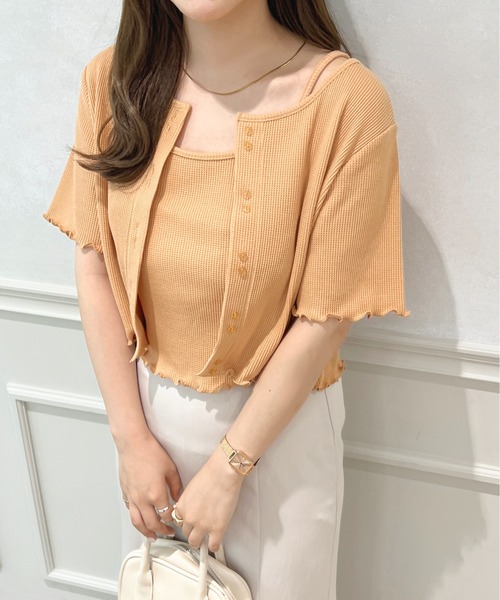 apres jour（アプレジュール）の「ワッフルカーディガン＋キャミセット【ZOZOTOWN限定アイテム】（カーディガン/ボレロ・レディース・ライトピンク/オレンジ/グリーン/アイボリー・フリー/X-LARGE）」の7枚目の写真