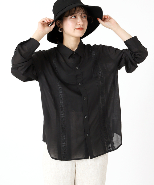 B.C STOCK(ベーセーストック)の「ピンタック シシュウシャツ(シャツ/ブラウス・レディース・ホワイト/ブラック/ピンク/イエロー・FREE)」の7枚目の写真