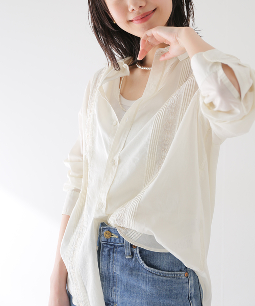 B.C STOCK(ベーセーストック)の「ピンタック シシュウシャツ(シャツ/ブラウス・レディース・ホワイト/ブラック/ピンク/イエロー・FREE)」の9枚目の写真