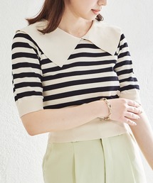 acro | 5分袖ボーダービックカラーニット/AC1459(ニット/セーター)