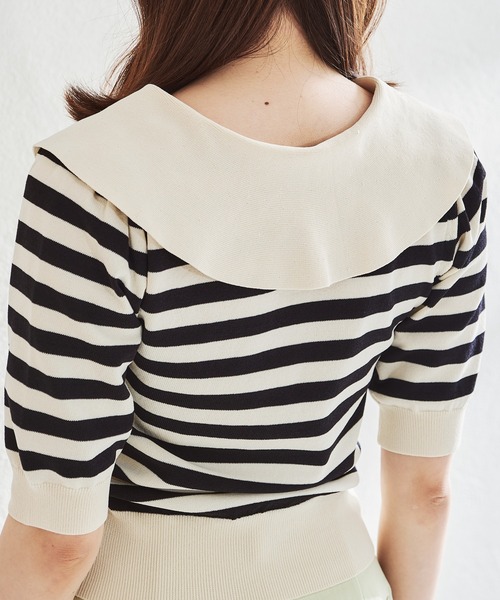 acro（アクロ）の「5分袖ボーダービックカラーニット/AC1459（ニット/セーター・レディース・ブラック系その他・ﾌﾘ-）」の8枚目の写真