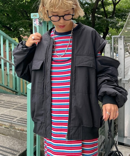 CIAOPANIC（チャオパニック）の「マルチウェイカットアウトビックシルエットMA1（MA-1・レディース・ブラック/オリーブ・FREE）」の11枚目の写真