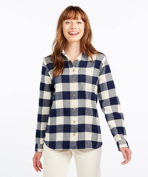 L.L.Bean（エルエルビーン）の「エル・エル・ビーン・オーガニック・フランネル・チュニック、プラッド ジャパン・フィット（シャツ/ブラウス・レディース・ホワイト×グレー/ホワイト×ネイビー/レッド系その他・SMALL/MEDIUM/LARGE/X-LARGE）」の6枚目の写真