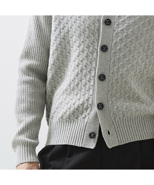 g-stage（ジーステージ）の「ケーブル編フロントボタンカーディガン（ニット/セーター・メンズ・グレー/ホワイト・48/50/46）」の5枚目の写真