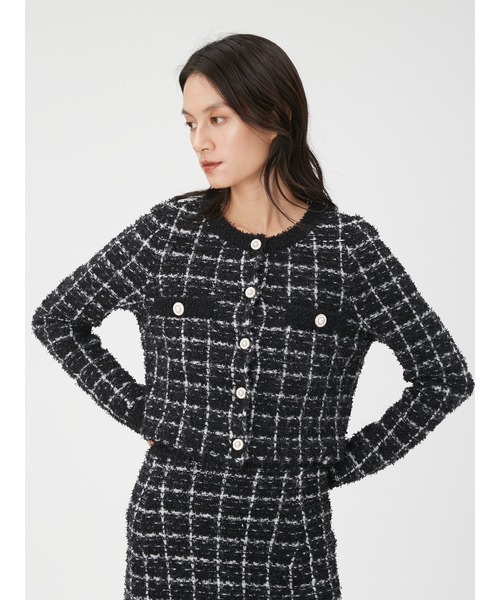 FRAY I.D(フレイアイディー)の「ツイードニットショートカーディガン(ニット/セーター・レディース・ホワイト/ブラック・FREE)」の4枚目の写真