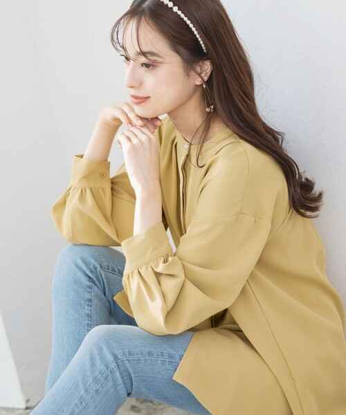 Tiaclasse(ティアクラッセ)の「【洗える】とろみシャツチュニックブラウス(チュニック・レディース・サックスブルー/ネイビー/ライム・M/L)」の13枚目の写真