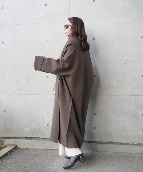 LAUlEN Knit Shawl Coat アッシュブラウン