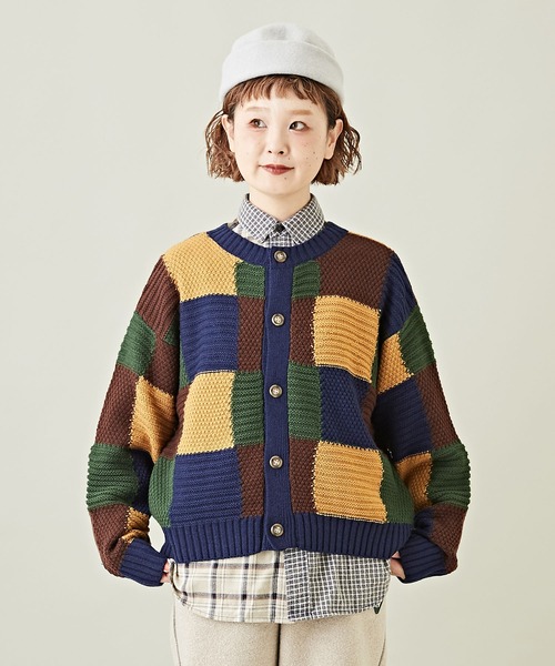 CUBE SUGAR(キューブシュガー)の「ジャガードブロッキング前後着ニットカーディガン(カーディガン/ボレロ・レディース・ヘザーチャコール/ブルー/ネイビー・M)」の2枚目の写真