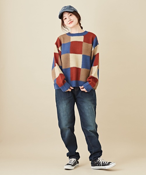 CUBE SUGAR(キューブシュガー)の「ジャガードブロッキング前後着ニットカーディガン(カーディガン/ボレロ・レディース・ヘザーチャコール/ブルー/ネイビー・M)」の4枚目の写真