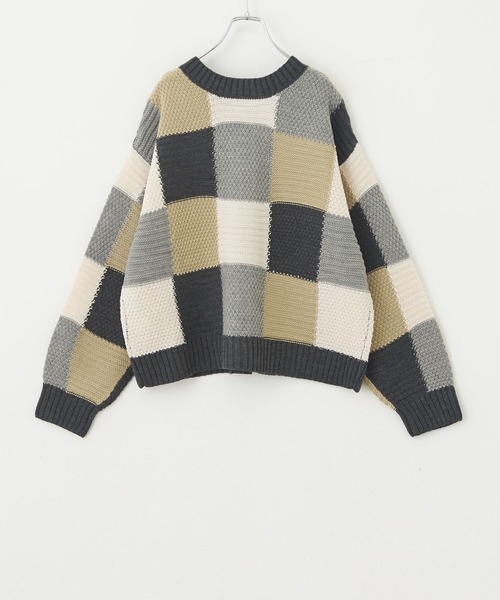 CUBE SUGAR(キューブシュガー)の「ジャガードブロッキング前後着ニットカーディガン(カーディガン/ボレロ・レディース・ヘザーチャコール/ブルー/ネイビー・M)」の6枚目の写真