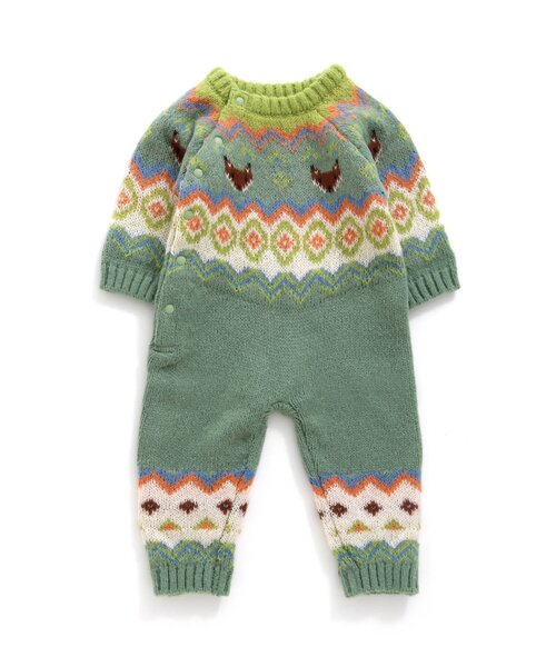BREEZE（ブリーズ）の「ノルディックニットカバーオール（ロンパース・キッズ・グリーン/アイボリー/エメラルド・70/80）」の2枚目の写真