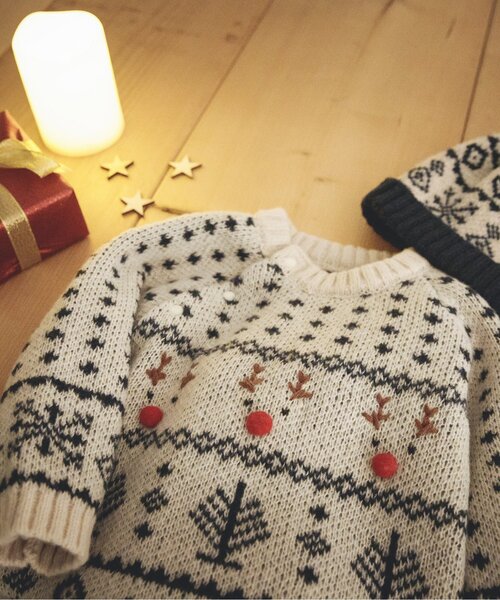 BREEZE（ブリーズ）の「ノルディックニットカバーオール（ロンパース・キッズ・グリーン/アイボリー/エメラルド・70/80）」の7枚目の写真