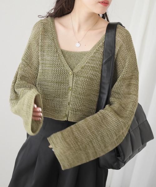 RAY CASSIN（レイカズン）の「メランジメッシュカーデ＋リブニットキャミset（カーディガン/ボレロ・レディース・チャコールグレー/グリーン/ベージュ・FREE）」の11枚目の写真