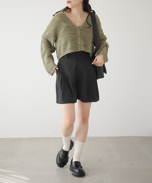 RAY CASSIN（レイカズン）の「メランジメッシュカーデ＋リブニットキャミset（カーディガン/ボレロ・レディース・チャコールグレー/グリーン/ベージュ・FREE）」の5枚目の写真