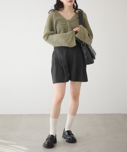 RAY CASSIN（レイカズン）の「メランジメッシュカーデ＋リブニットキャミset（カーディガン/ボレロ・レディース・チャコールグレー/グリーン/ベージュ・FREE）」の4枚目の写真