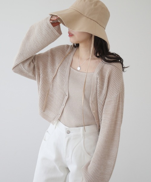 RAY CASSIN（レイカズン）の「メランジメッシュカーデ＋リブニットキャミset（カーディガン/ボレロ・レディース・チャコールグレー/グリーン/ベージュ・FREE）」の19枚目の写真