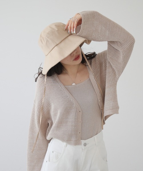 RAY CASSIN（レイカズン）の「メランジメッシュカーデ＋リブニットキャミset（カーディガン/ボレロ・レディース・チャコールグレー/グリーン/ベージュ・FREE）」の17枚目の写真
