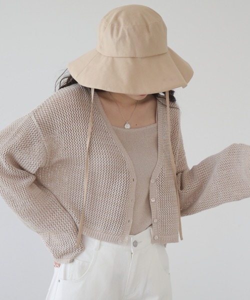 RAY CASSIN（レイカズン）の「メランジメッシュカーデ＋リブニットキャミset（カーディガン/ボレロ・レディース・チャコールグレー/グリーン/ベージュ・FREE）」の16枚目の写真