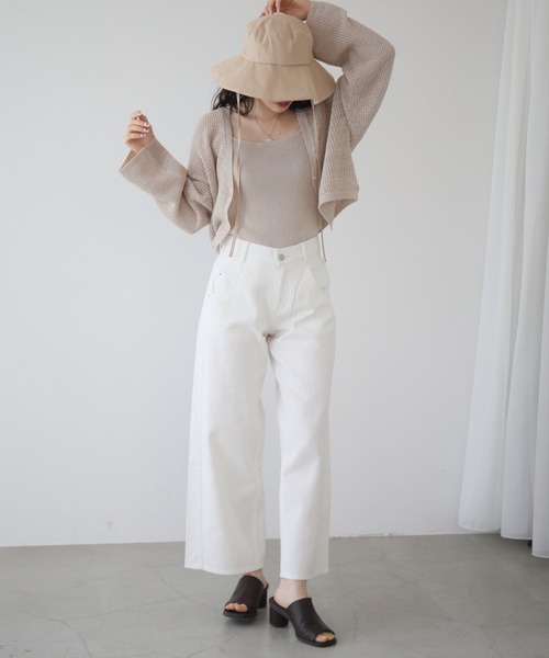 RAY CASSIN（レイカズン）の「メランジメッシュカーデ＋リブニットキャミset（カーディガン/ボレロ・レディース・チャコールグレー/グリーン/ベージュ・FREE）」の15枚目の写真