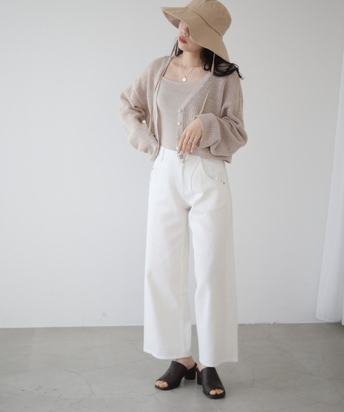 RAY CASSIN（レイカズン）の「メランジメッシュカーデ＋リブニットキャミset（カーディガン/ボレロ・レディース・チャコールグレー/グリーン/ベージュ・FREE）」の13枚目の写真