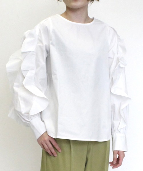 STYLEBLOCK(スタイルブロック)の「ブロードフリルスリーブブラウス(シャツ/ブラウス・レディース・ホワイト/サックスブルー/ブラック・M)」の2枚目の写真
