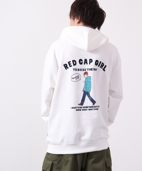 Red Cap Girl(レッドキャプガール)の「Red Cap Girl TC裏毛 RCGフロッキープリント フルジップ ルーズパーカー(パーカー・メンズ・ブルー/アッシュグレー/ホワイト/ブラック・L/M)」の3枚目の写真