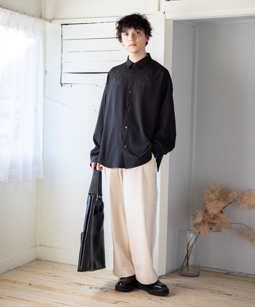 RAGEBLUE（レイジブルー）の「フラワー刺繍/ラグイージーシャツ（シャツ/ブラウス・メンズ・ダークグレー/ホワイト/ブラック・MEDIUM/LARGE）」の9枚目の写真