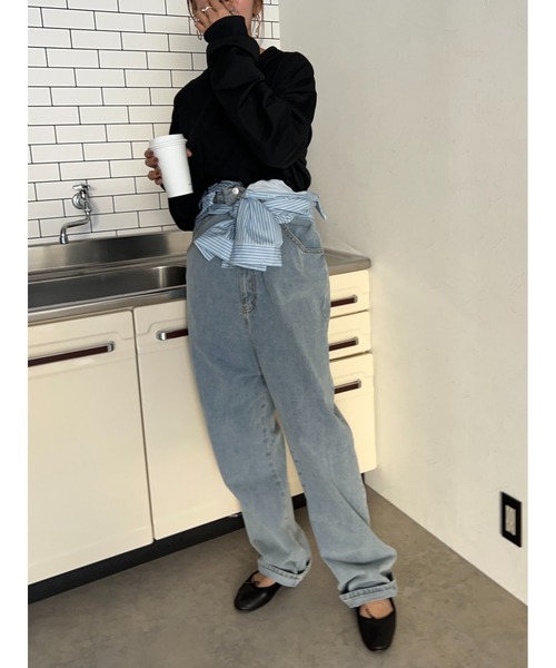 owndaily(オンデイリー)の「シャツドッキングデニムジャンプスーツ(サロペット/オーバーオール・レディース・ライトブルー・LARGE/MEDIUM)」の3枚目の写真