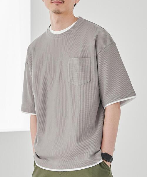 coen（コーエン）の「ワッフルフェイクレイヤードTシャツ（Tシャツ/カットソー・メンズ・ネイビー/グレー/マスタード・S/M/L/XL）」の2枚目の写真