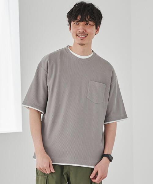coen（コーエン）の「ワッフルフェイクレイヤードTシャツ（Tシャツ/カットソー・メンズ・ネイビー/グレー/マスタード・S/M/L/XL）」の4枚目の写真