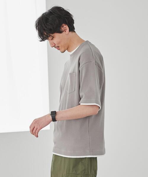 coen（コーエン）の「ワッフルフェイクレイヤードTシャツ（Tシャツ/カットソー・メンズ・ネイビー/グレー/マスタード・S/M/L/XL）」の6枚目の写真