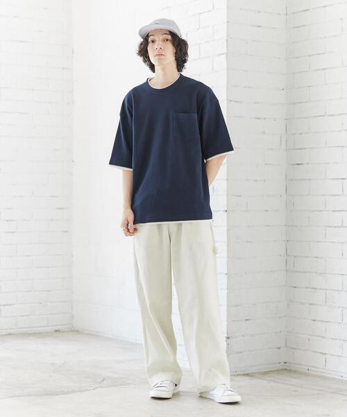 coen（コーエン）の「ワッフルフェイクレイヤードTシャツ（Tシャツ/カットソー・メンズ・ネイビー/グレー/マスタード・S/M/L/XL）」の8枚目の写真