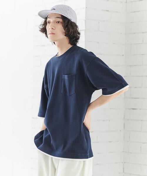 coen（コーエン）の「ワッフルフェイクレイヤードTシャツ（Tシャツ/カットソー・メンズ・ネイビー/グレー/マスタード・S/M/L/XL）」の9枚目の写真