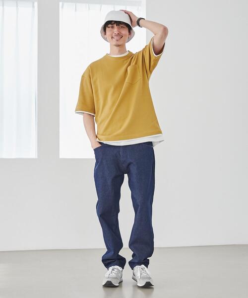 coen（コーエン）の「ワッフルフェイクレイヤードTシャツ（Tシャツ/カットソー・メンズ・ネイビー/グレー/マスタード・S/M/L/XL）」の11枚目の写真