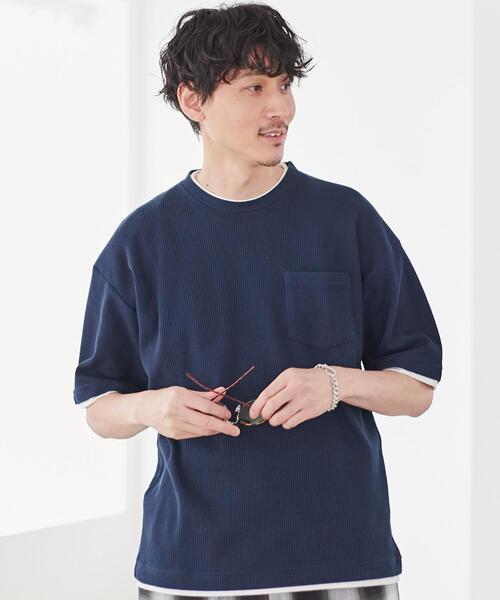 coen（コーエン）の「ワッフルフェイクレイヤードTシャツ（Tシャツ/カットソー・メンズ・ネイビー/グレー/マスタード・S/M/L/XL）」の13枚目の写真