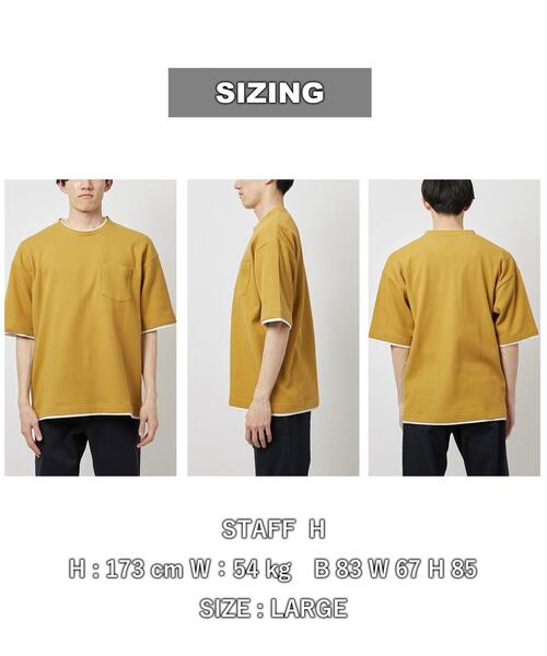 coen（コーエン）の「ワッフルフェイクレイヤードTシャツ（Tシャツ/カットソー・メンズ・ネイビー/グレー/マスタード・S/M/L/XL）」の18枚目の写真