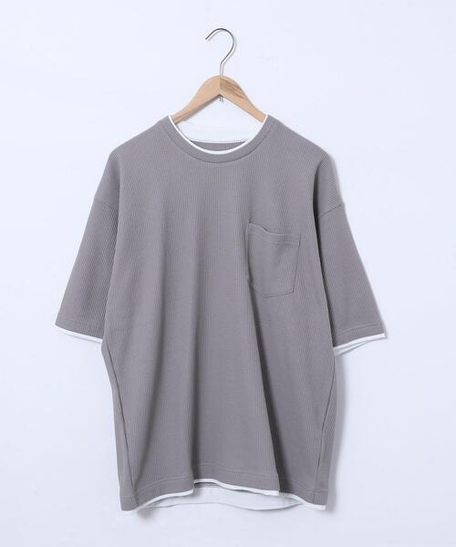 coen（コーエン）の「ワッフルフェイクレイヤードTシャツ（Tシャツ/カットソー・メンズ・ネイビー/グレー/マスタード・S/M/L/XL）」の19枚目の写真