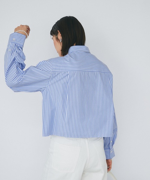 美品】リヴドロワ クロップドシャツ ストライプ カットオフ 長袖