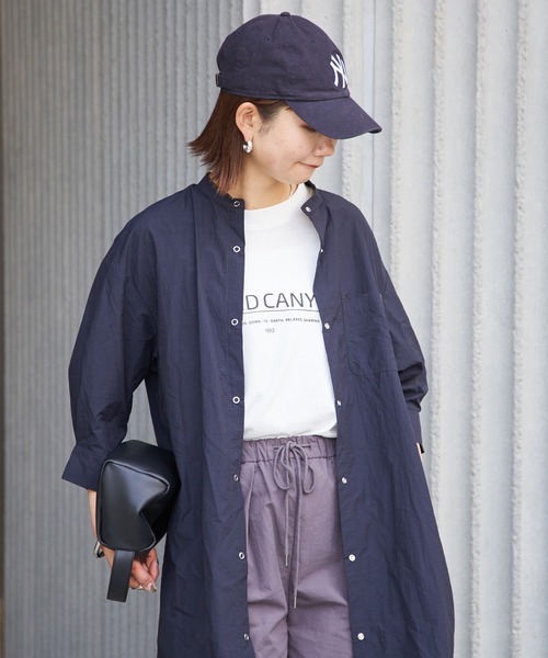 ティッカ ウール100% バンドカラーシャツワンピース ヘリンボーン　ネイビー TICCA (ティッカ) ノーカラーワンピース