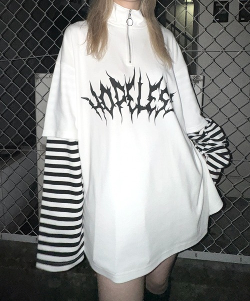 MAROCORE(マロコア)の「ボーダー / トライバルファイヤー 袖プリントフェイクレイヤード ハーフジップロンT(Tシャツ/カットソー・メンズ・ホワイト系その他/ブラック系その他/ブラック/ホワイト/ホワイト系その他2/ブラック系その他2/ホワイト系その他3/ブラック系その他3・M/L)」の22枚目の写真