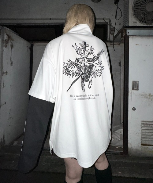 MAROCORE(マロコア)の「ボーダー / トライバルファイヤー 袖プリントフェイクレイヤード ハーフジップロンT(Tシャツ/カットソー・メンズ・ホワイト系その他/ブラック系その他/ブラック/ホワイト/ホワイト系その他2/ブラック系その他2/ホワイト系その他3/ブラック系その他3・M/L)」の17枚目の写真