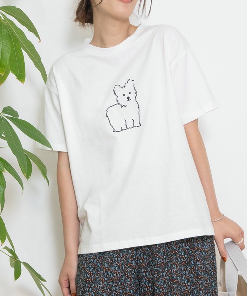 POU DOU DOU（プードゥドゥ）の「アニマルチェーンステッチTee（Tシャツ/カットソー・レディース・オフホワイト/ライトブルー/ベージュ/ホワイト/スミクロ/アイボリー・3）」の2枚目の写真
