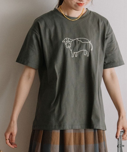 POU DOU DOU（プードゥドゥ）の「アニマルチェーンステッチTee（Tシャツ/カットソー・レディース・オフホワイト/ライトブルー/ベージュ/ホワイト/スミクロ/アイボリー・3）」の4枚目の写真