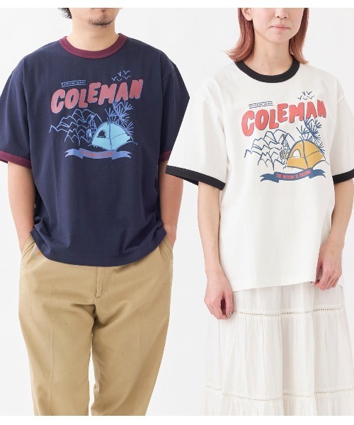 RUGGEDWORKS(ラゲッドワークス)の「Coleman【コールマン】ユニセックス Campfield view Ringer/Tshirt(Tシャツ/カットソー・メンズ・ホワイト/ネイビー/イエロー・M/L/XL)」の4枚目の写真