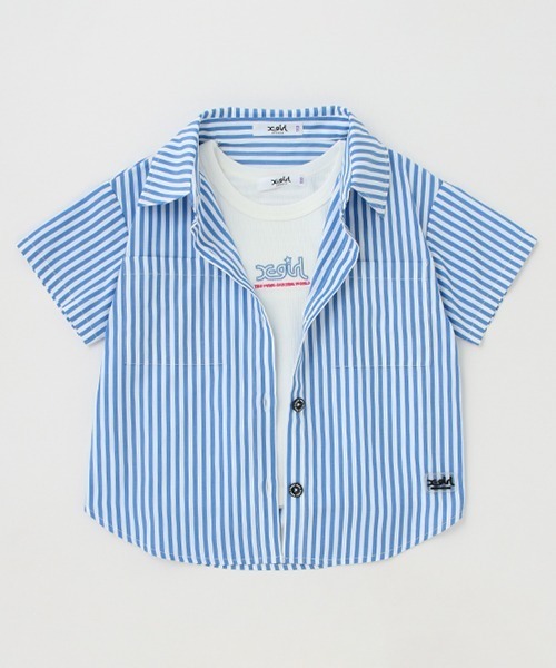 X-girl Stages（エックスガールステージス）の「【WEB限定】フハク半袖シャツ＋タンクトップSET（シャツ/ブラウス・キッズ・ネイビー/ブルー・100cm/90cm/140cm/130cm/110cm/120cm）」の2枚目の写真